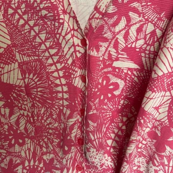 Tory Burch Abstract Print V Neck Button Down Cardigan White And Pink Size Medium - Picture 4 of 12